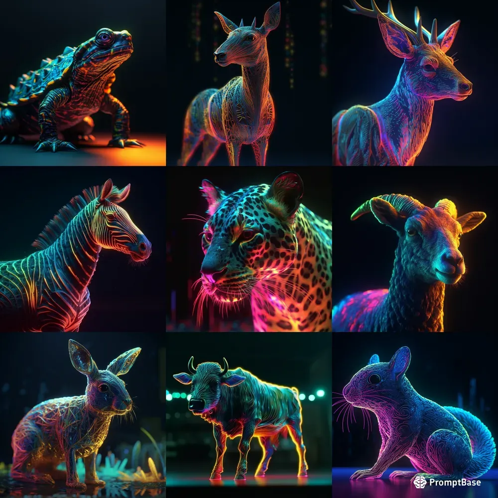 Animals In Neon 3D Midjourney Prompt | PromptBase