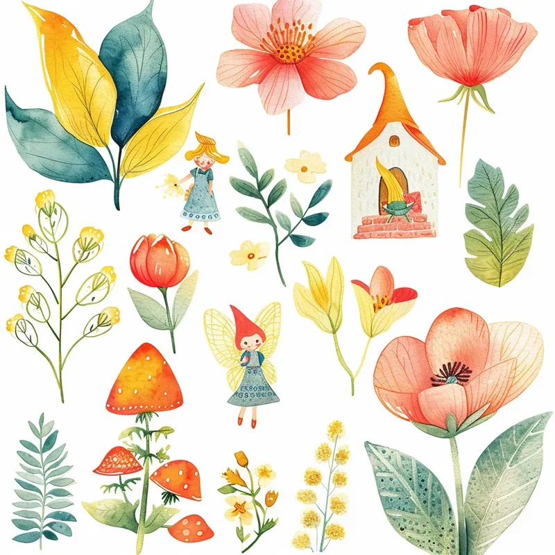 Enchanting Watercolor Clipart Collections Midjourney Prompt | PromptBase