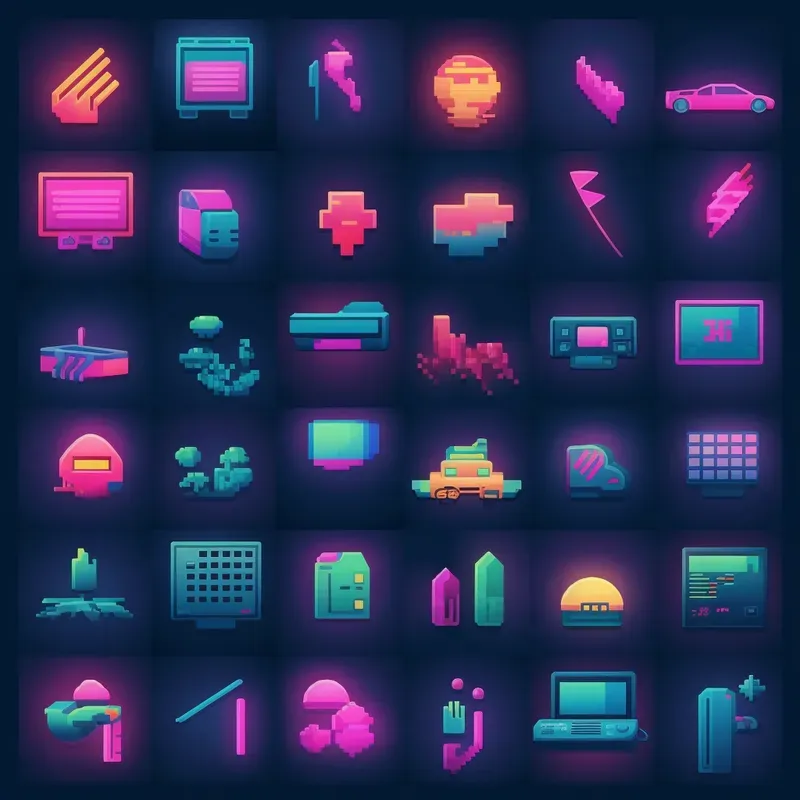 Vectorized And Modern Pixel Art Icons Midjourney Prompt | PromptBase
