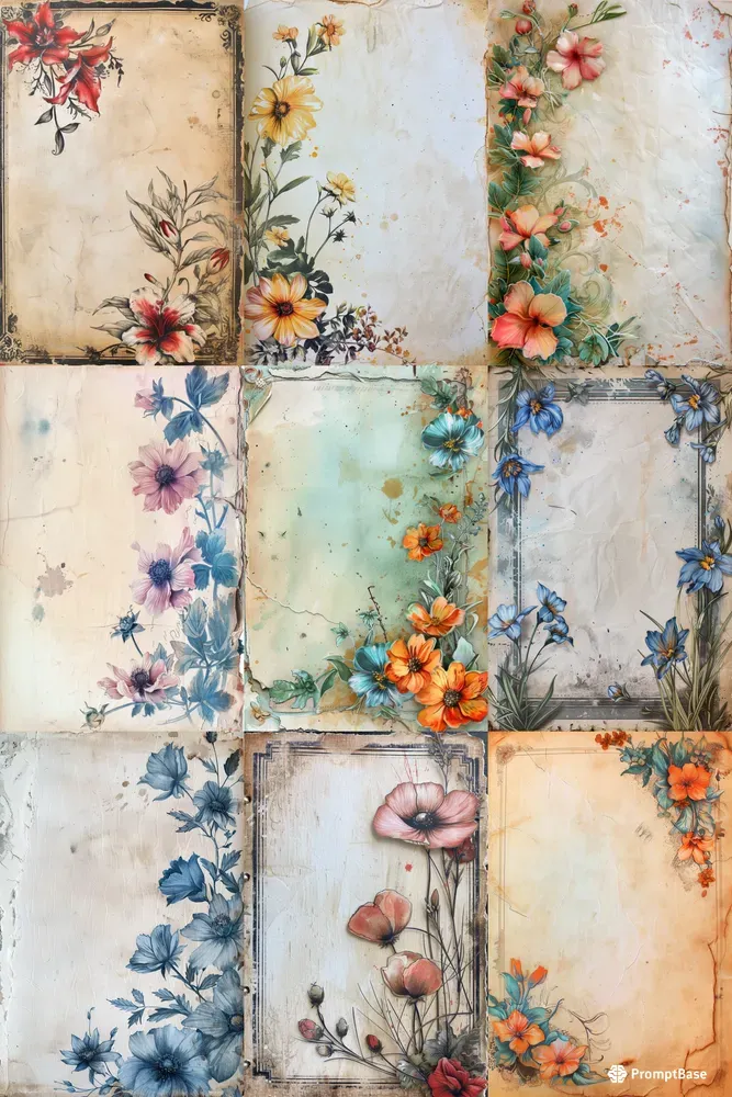 Journal Frame Watercolor Flowers Midjourney Prompt | PromptBase
