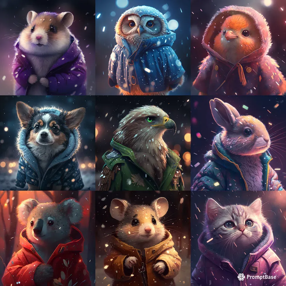 Realistic Cute Animals Wearing Jackets Midjourney Prompt | PromptBase
