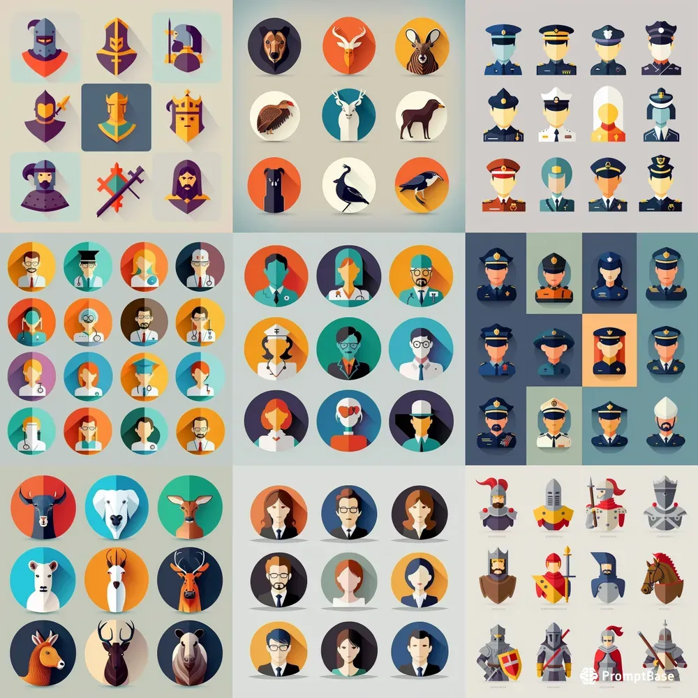 Vector Flat Style Icon Sets Midjourney Prompt | PromptBase
