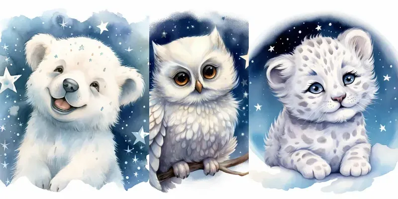 Watercolor Baby Animals In Winters Midjourney Prompt | PromptBase