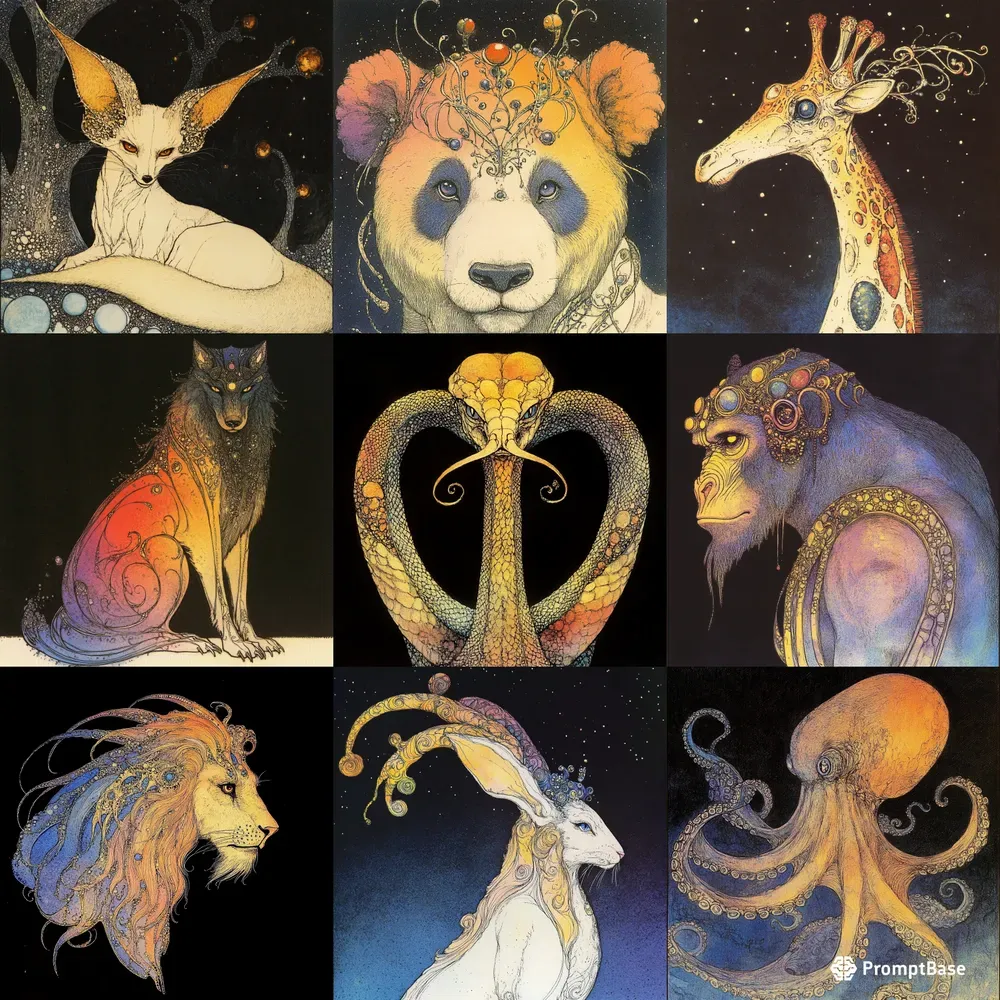 Vibrant Animal Artworks Midjourney Prompt | PromptBase