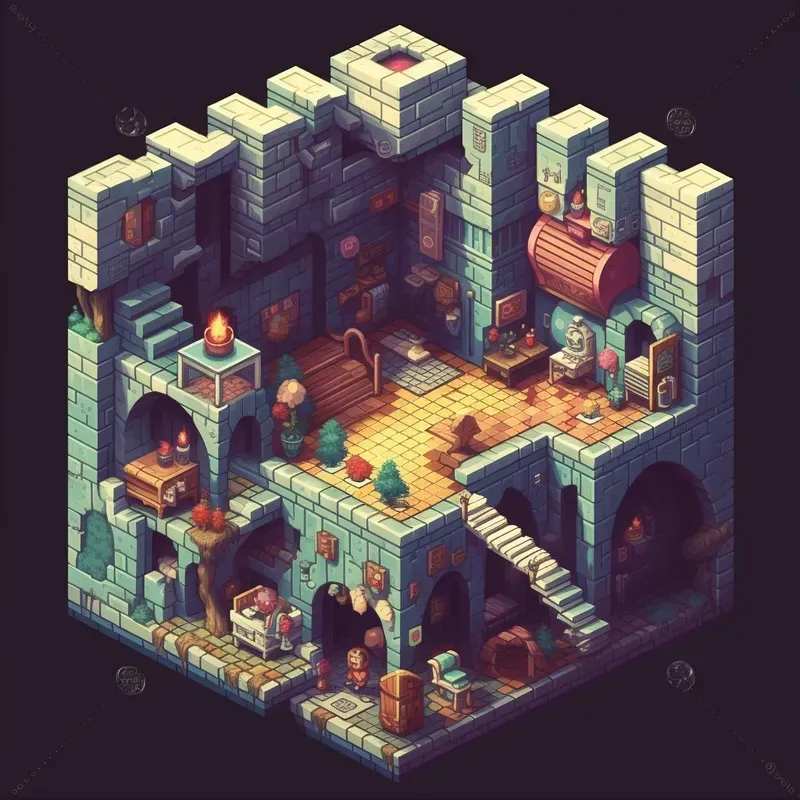 Isometric Pixel Art Locations Midjourney Prompt | PromptBase