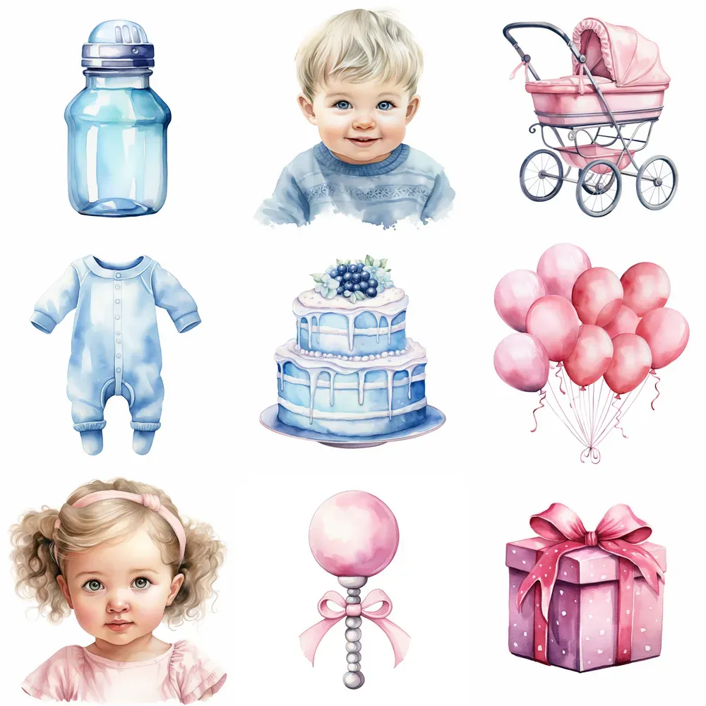 Baby Shower Watercolor Cliparts Drawings Midjourney Prompt | PromptBase