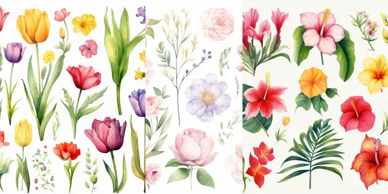 Watercolor Floral Cliparts Midjourney Prompt | PromptBase