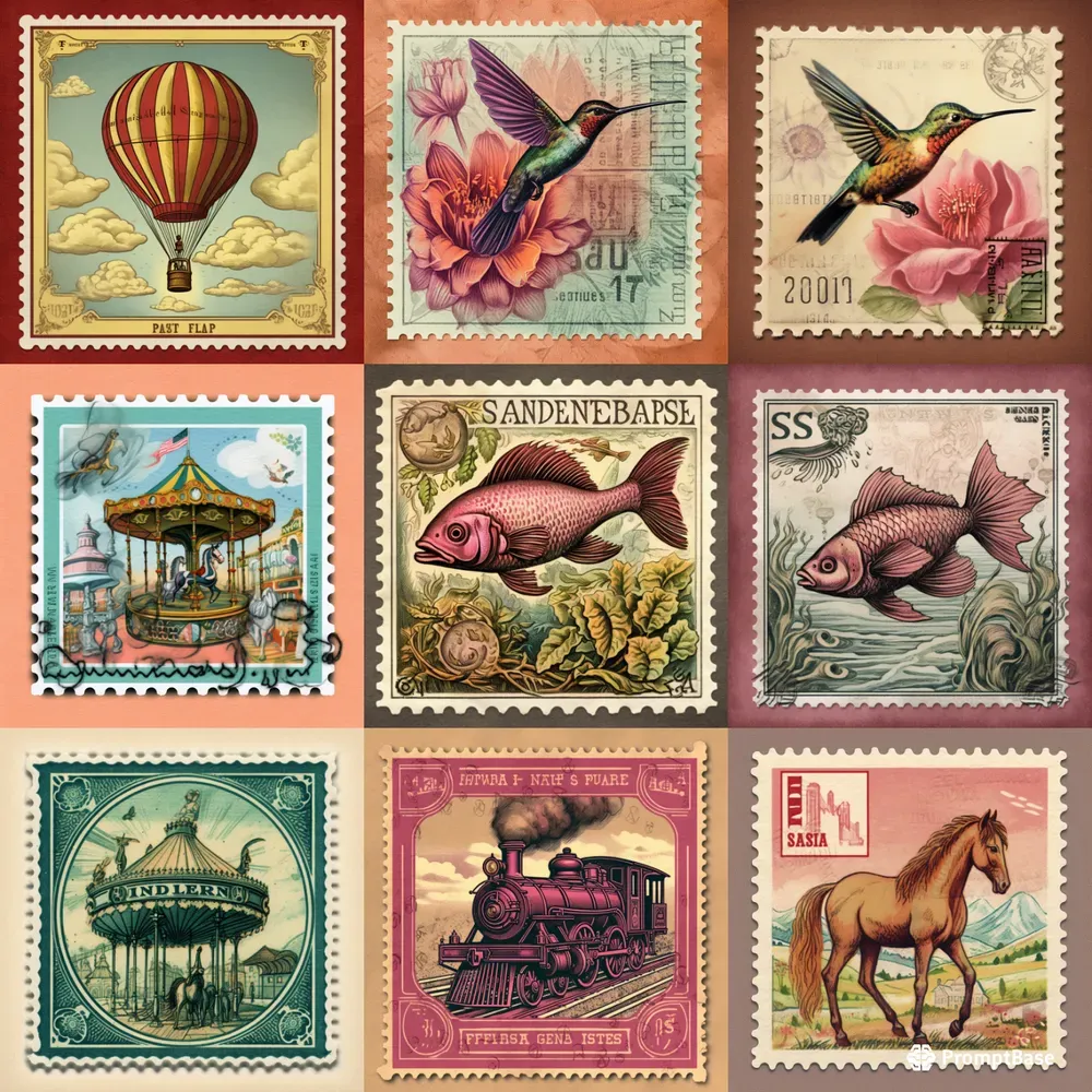 Old Postage Stamps Midjourney Prompt PromptBase
