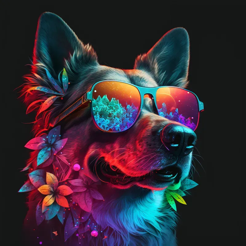 Realistic Animals Portraits Neon Hippies Midjourney Prompt | PromptBase