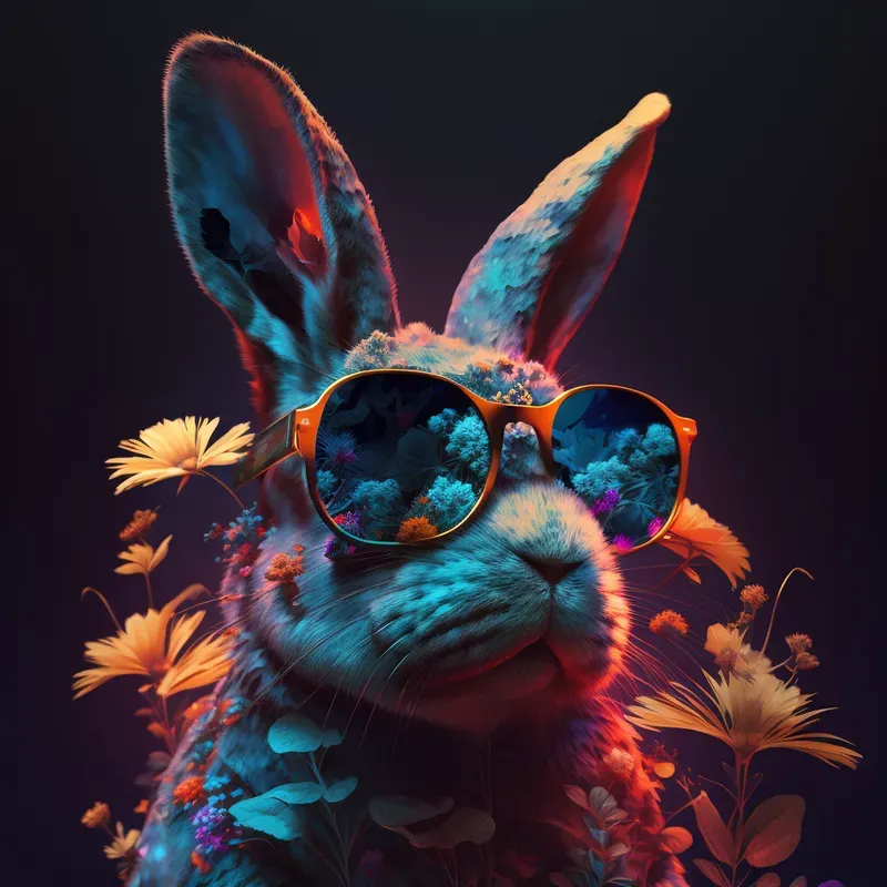 Realistic Animals Portraits Neon Hippies Midjourney Prompt | PromptBase