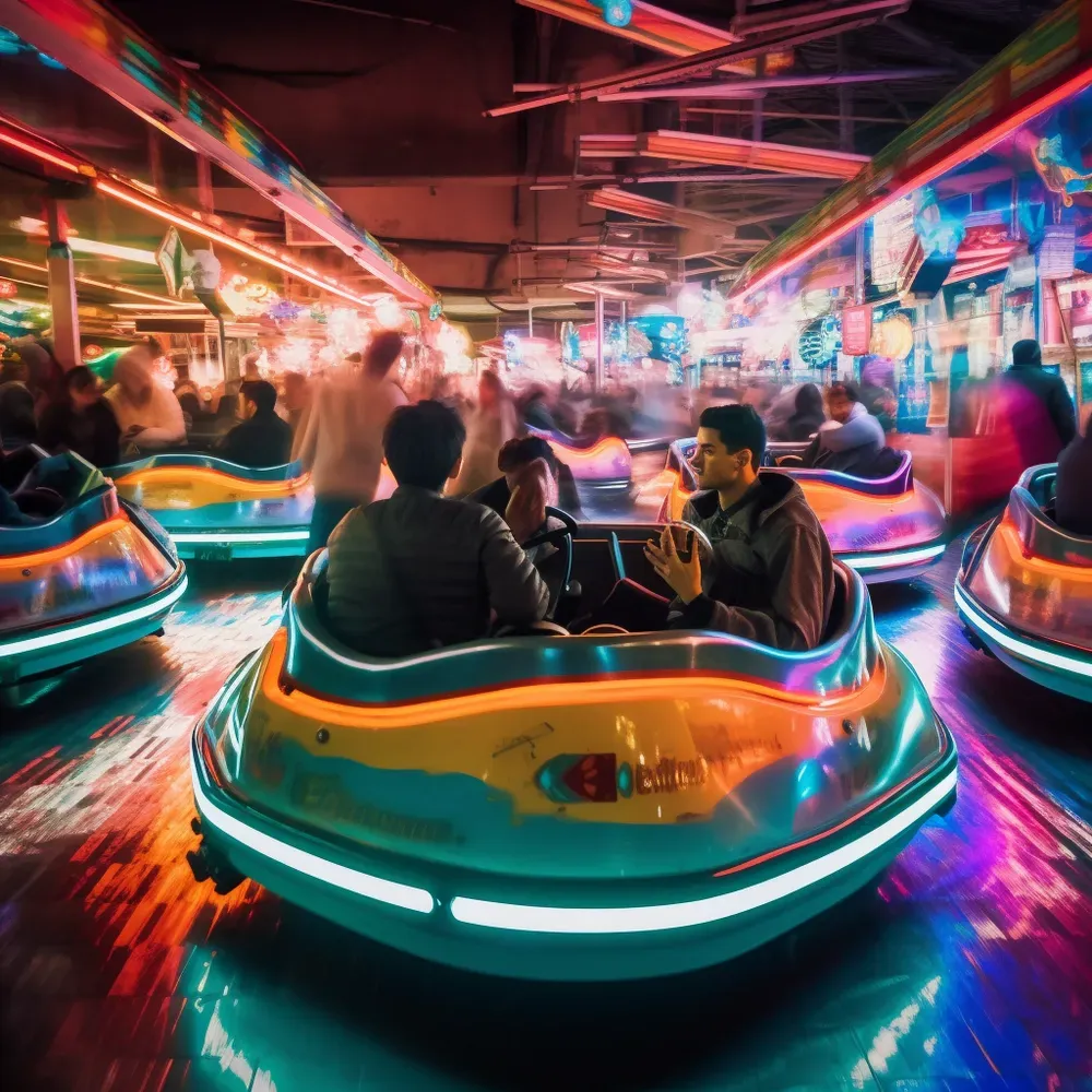 High Speed Neon Amusement Park Rides Midjourney Prompt | PromptBase