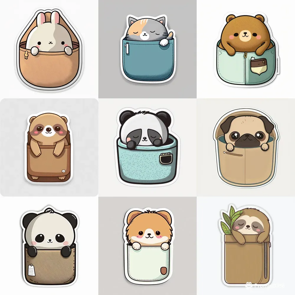 Kawaii Cute Animals In Pocket - Shirt Sticker Designs Midjourney Prompt ...