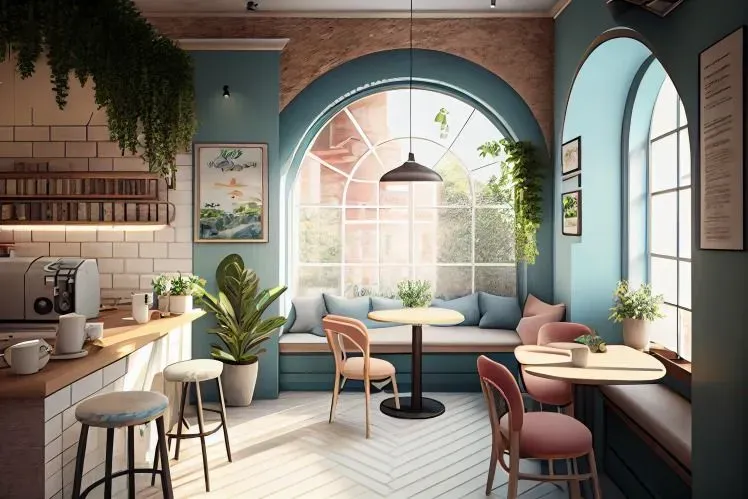 Cute Cafe Interior Design Realistics Midjourney Prompt | PromptBase