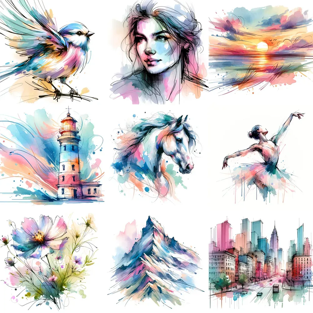 Organic Ink Watercolor Illustrations DALL·E Prompt | PromptBase