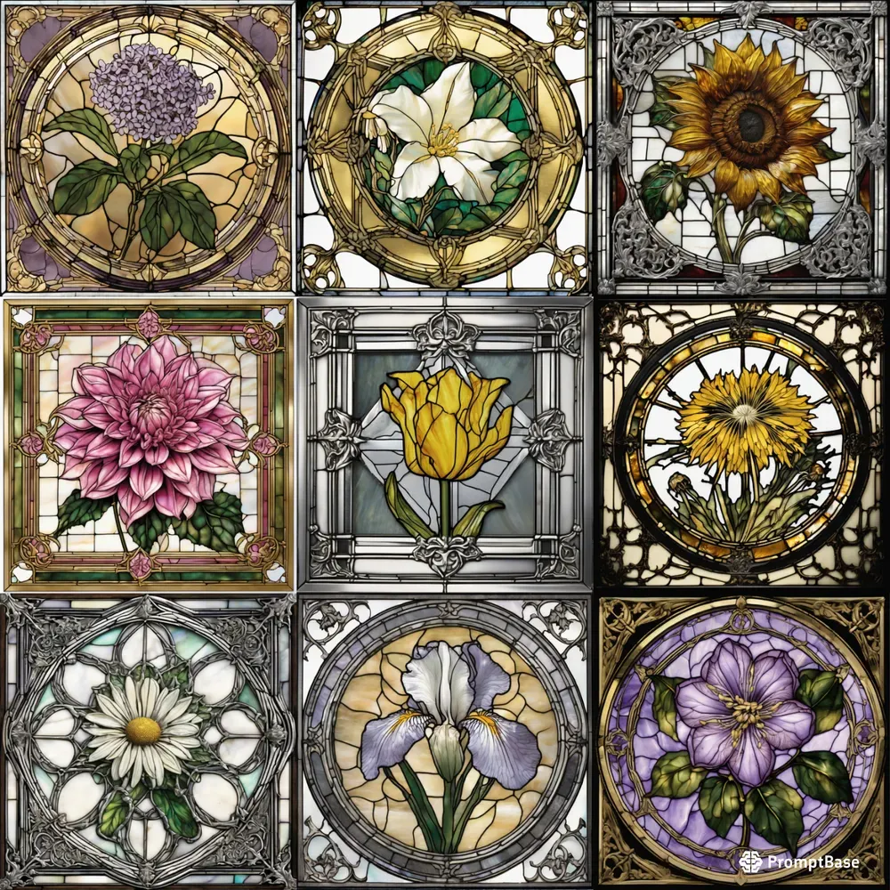 Stained Glass Flower Images Stable Diffusion Prompt | PromptBase