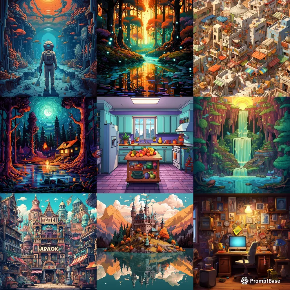 Vivid Pixel Illustrations Midjourney Prompt | PromptBase