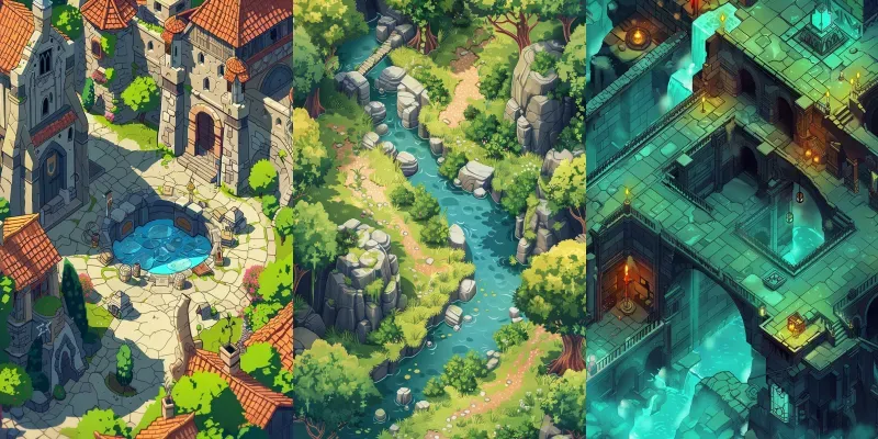 Isometric Game Map Views Concept Art Generator App | PromptBase
