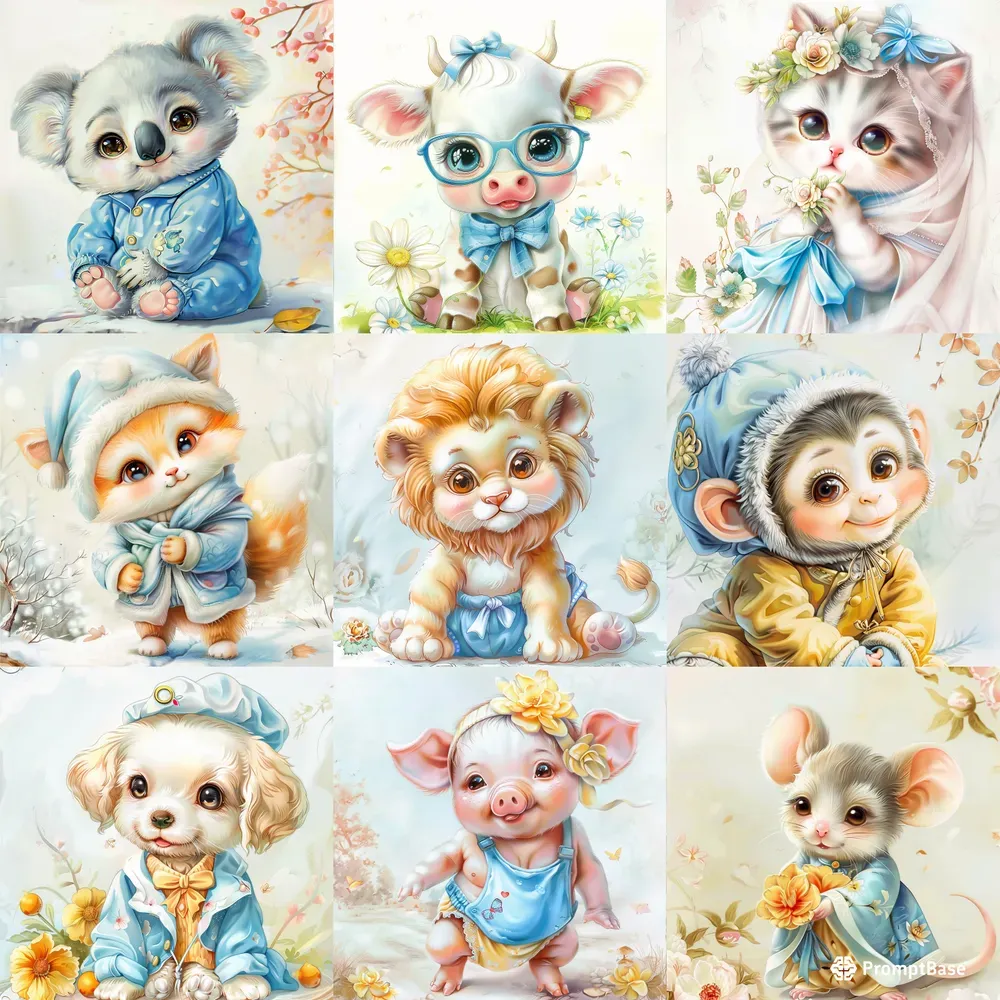 Cute Baby Animals Illustrations Midjourney Prompt | PromptBase