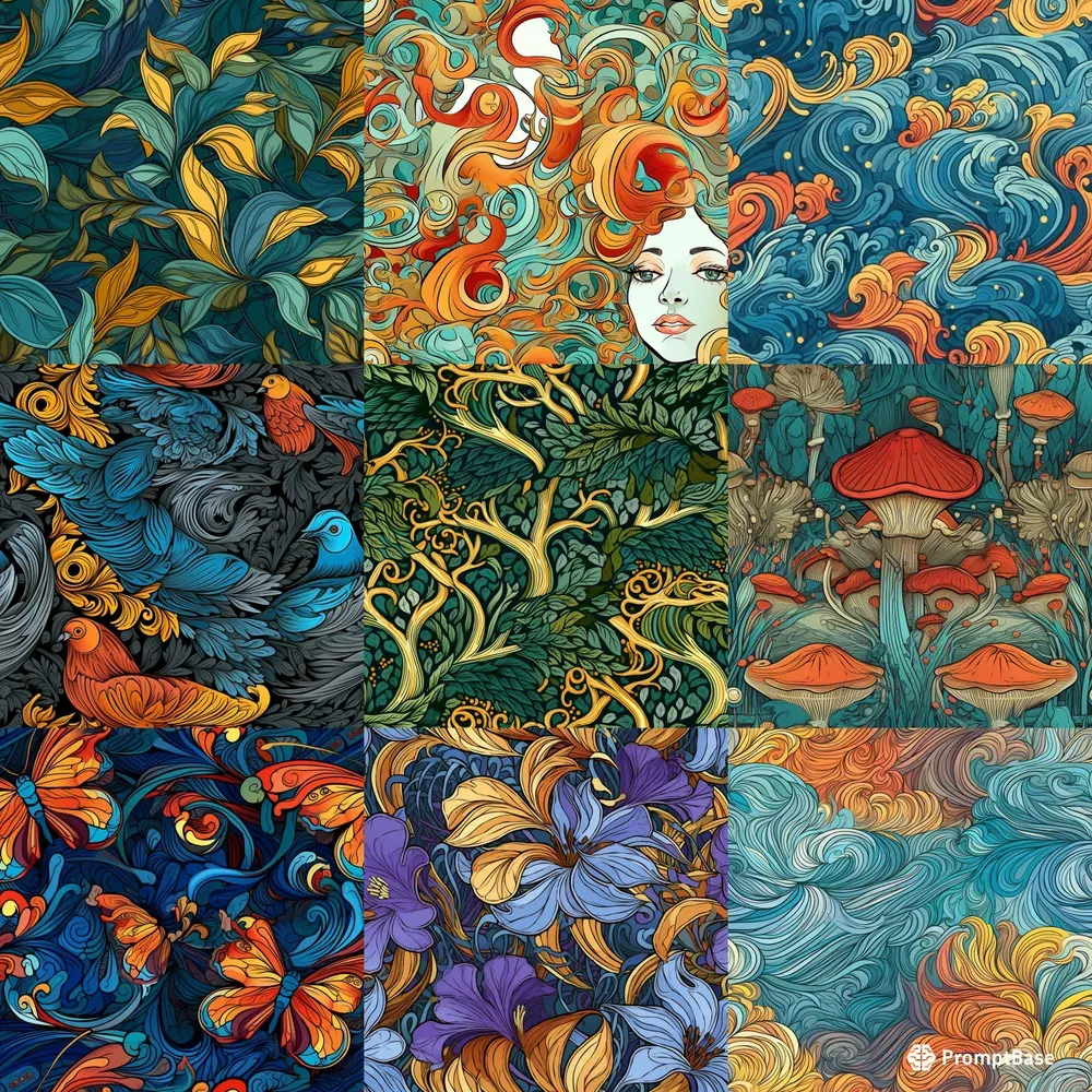 Art Nouveau Seamless Patterns Midjourney Prompt | PromptBase