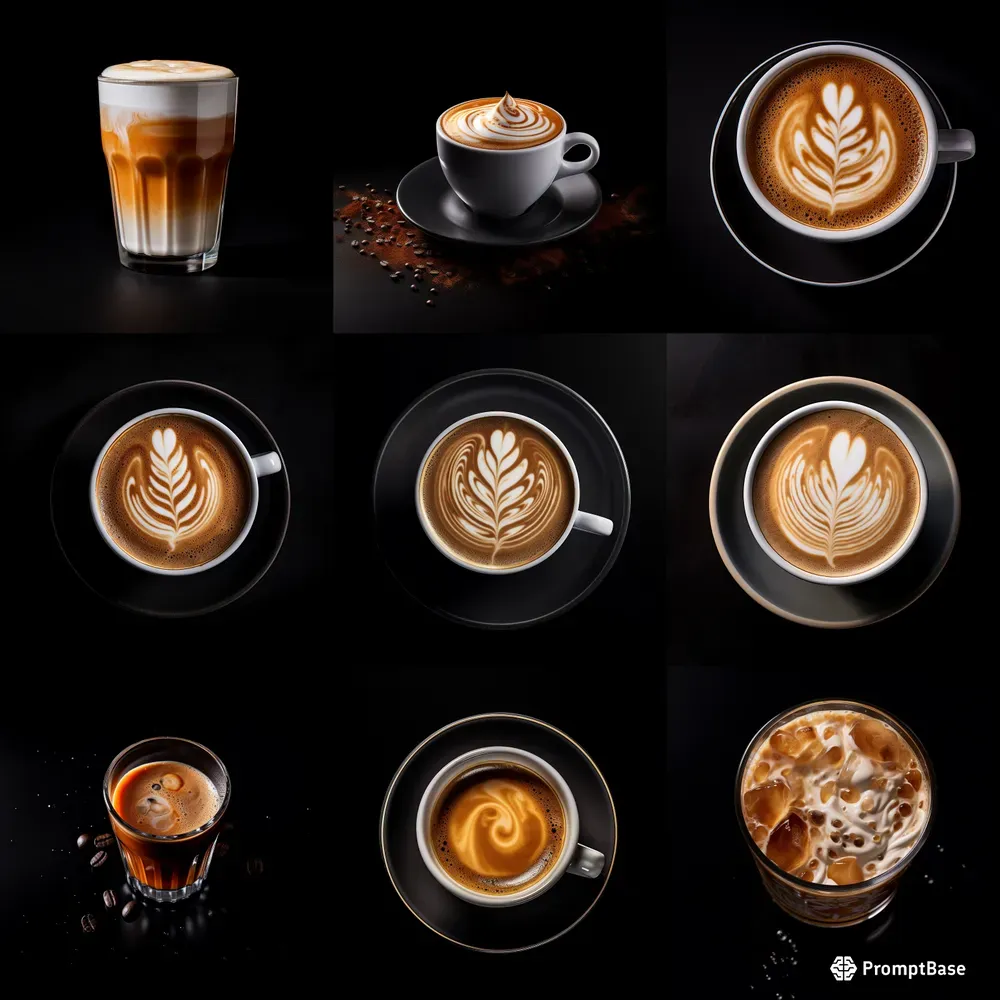 Coffee Cappuccinos Lattes Macchiatos Etcs Midjourney Prompt PromptBase