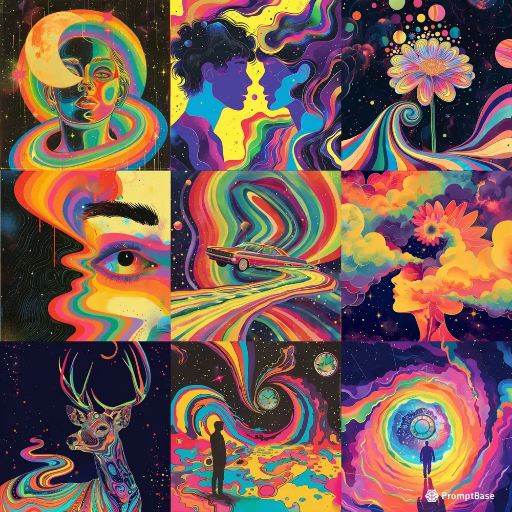 Trippy Rainbow Illustrations Midjourney Prompt | PromptBase