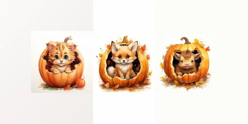Cute Baby Animals Inside Pumpkins Midjourney Prompt | PromptBase