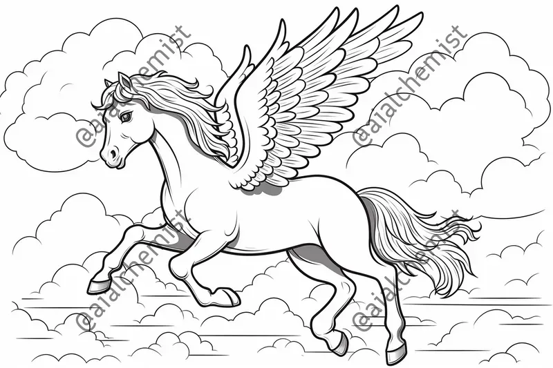 Flying Mythical Creatures Coloring Pages Midjourney Prompt | PromptBase
