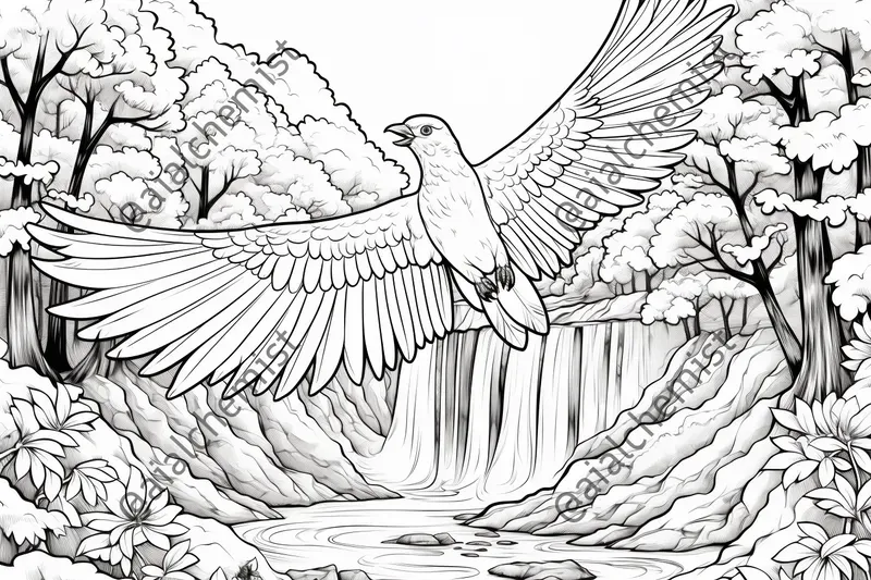 Flying Mythical Creatures Coloring Pages Midjourney Prompt | PromptBase