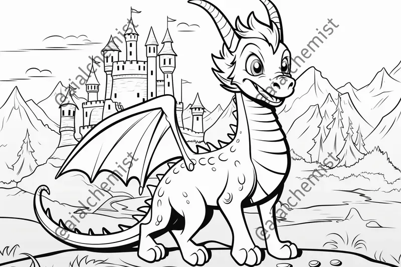 Flying Mythical Creatures Coloring Pages Midjourney Prompt | PromptBase