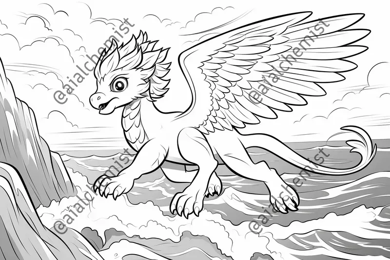 Flying Mythical Creatures Coloring Pages Midjourney Prompt | PromptBase