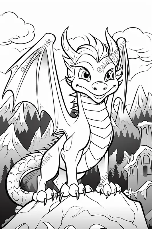 Flying Mythical Creatures Coloring Pages Midjourney Prompt | PromptBase