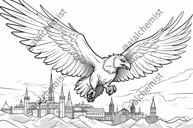 Flying Mythical Creatures Coloring Pages Midjourney Prompt | PromptBase
