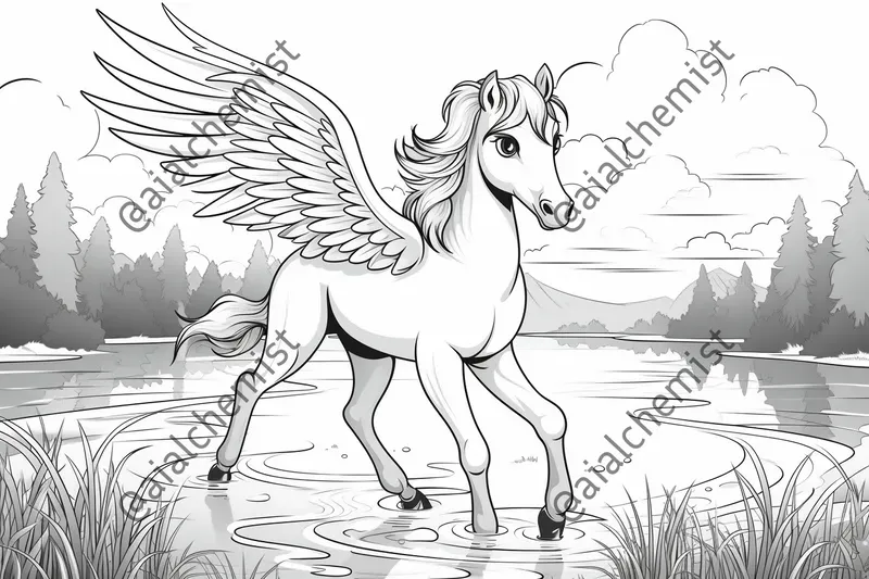 Flying Mythical Creatures Coloring Pages Midjourney Prompt | PromptBase