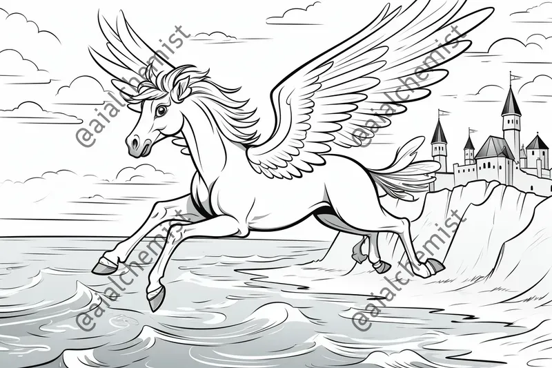 Flying Mythical Creatures Coloring Pages Midjourney Prompt | PromptBase