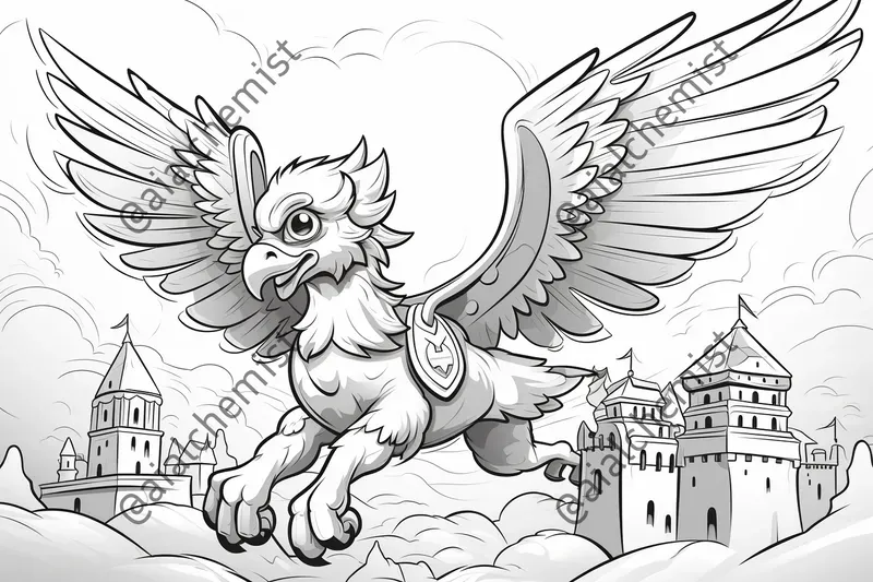 Flying Mythical Creatures Coloring Pages Midjourney Prompt | PromptBase