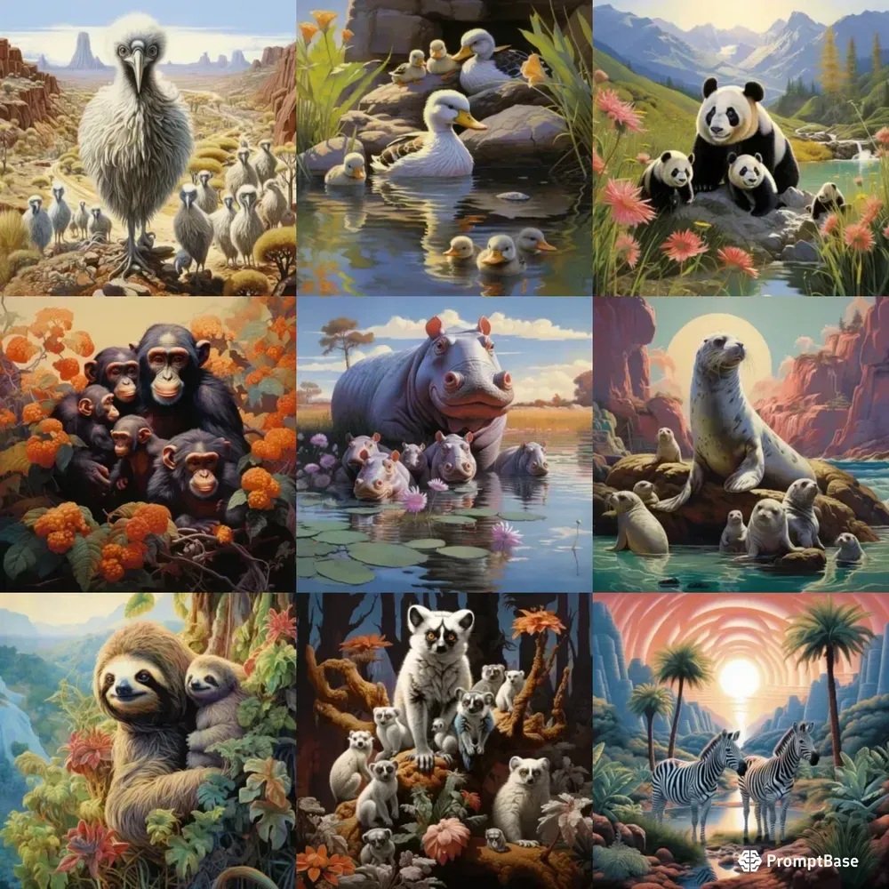Hyper-detailed Animal Family Portraits Midjourney Prompt | PromptBase