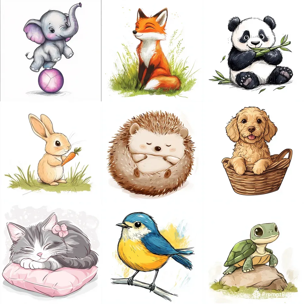 Whimsical Animal Cliparts Midjourney Prompt | PromptBase
