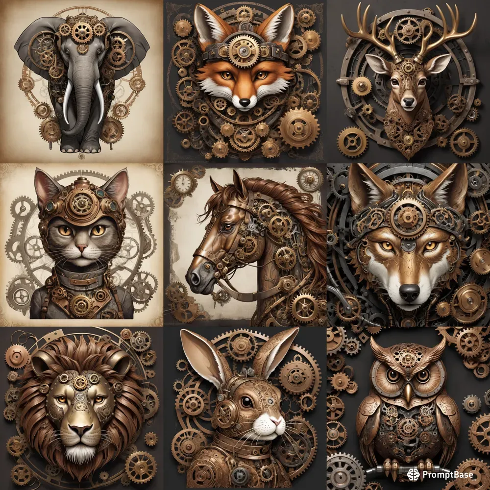 Steampunk Style Animals Illustrations Leonardo Ai Prompt