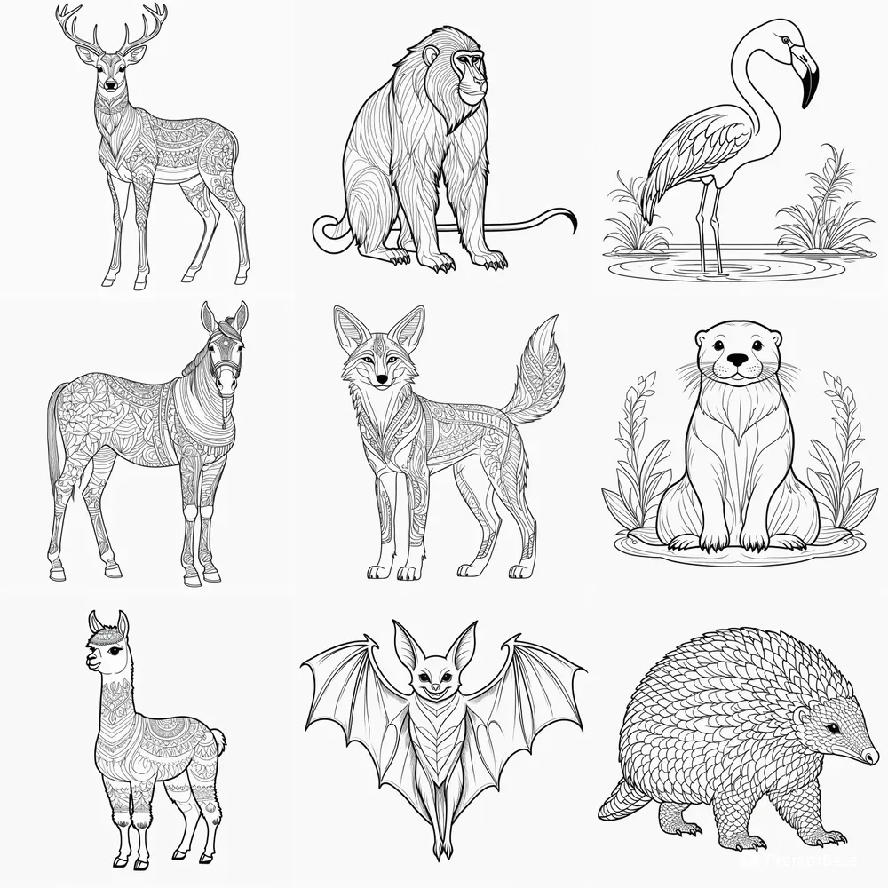 Animals In Coloring Book Pages Stable Diffusion Prompt | PromptBase