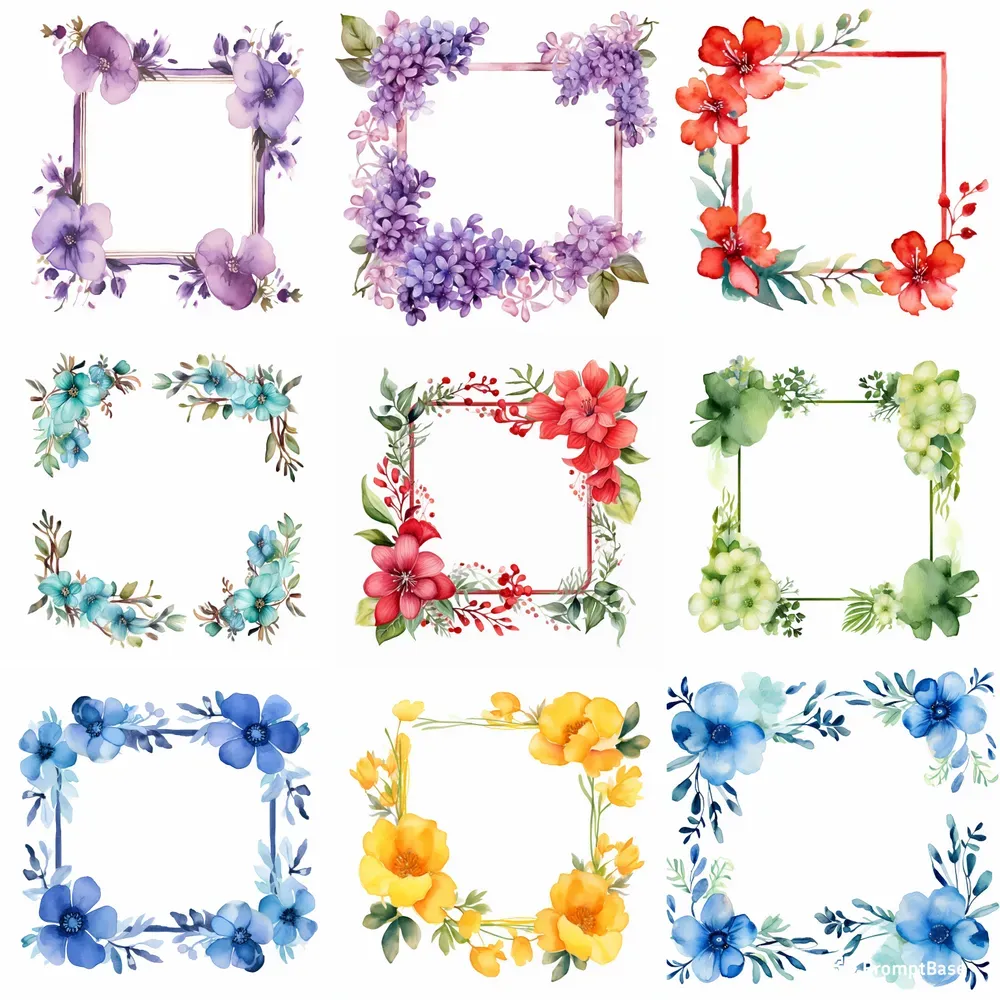 Watercolor Clipart Flower Frames Midjourney Prompt | PromptBase