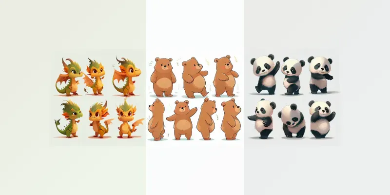Cute Characters In Multiple Poses Midjourney Prompt | PromptBase