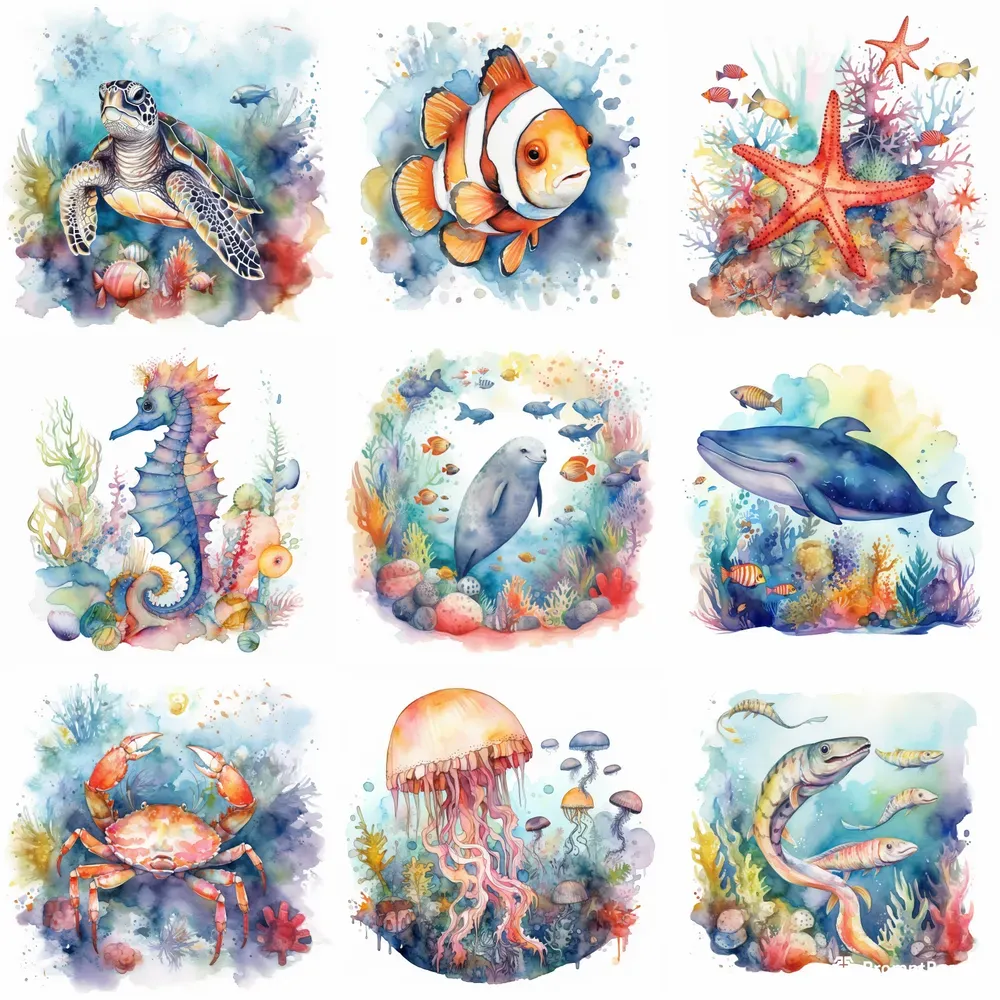 Watercolor Sea Creatures Midjourney Prompt | PromptBase