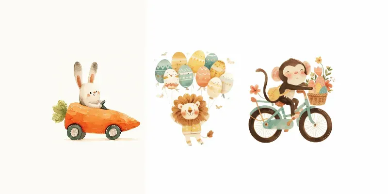 Cute Watercolor Easter Animals Cliparts Midjourney Prompt | PromptBase