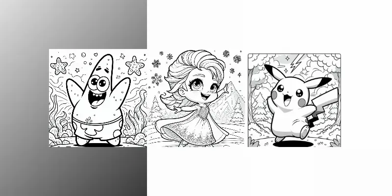 Cartoon Characters Coloring Pages by DALL-E