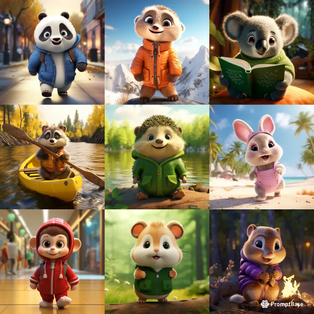 Very Cute Animal Illustrations Animations Midjourney Prompt | PromptBase