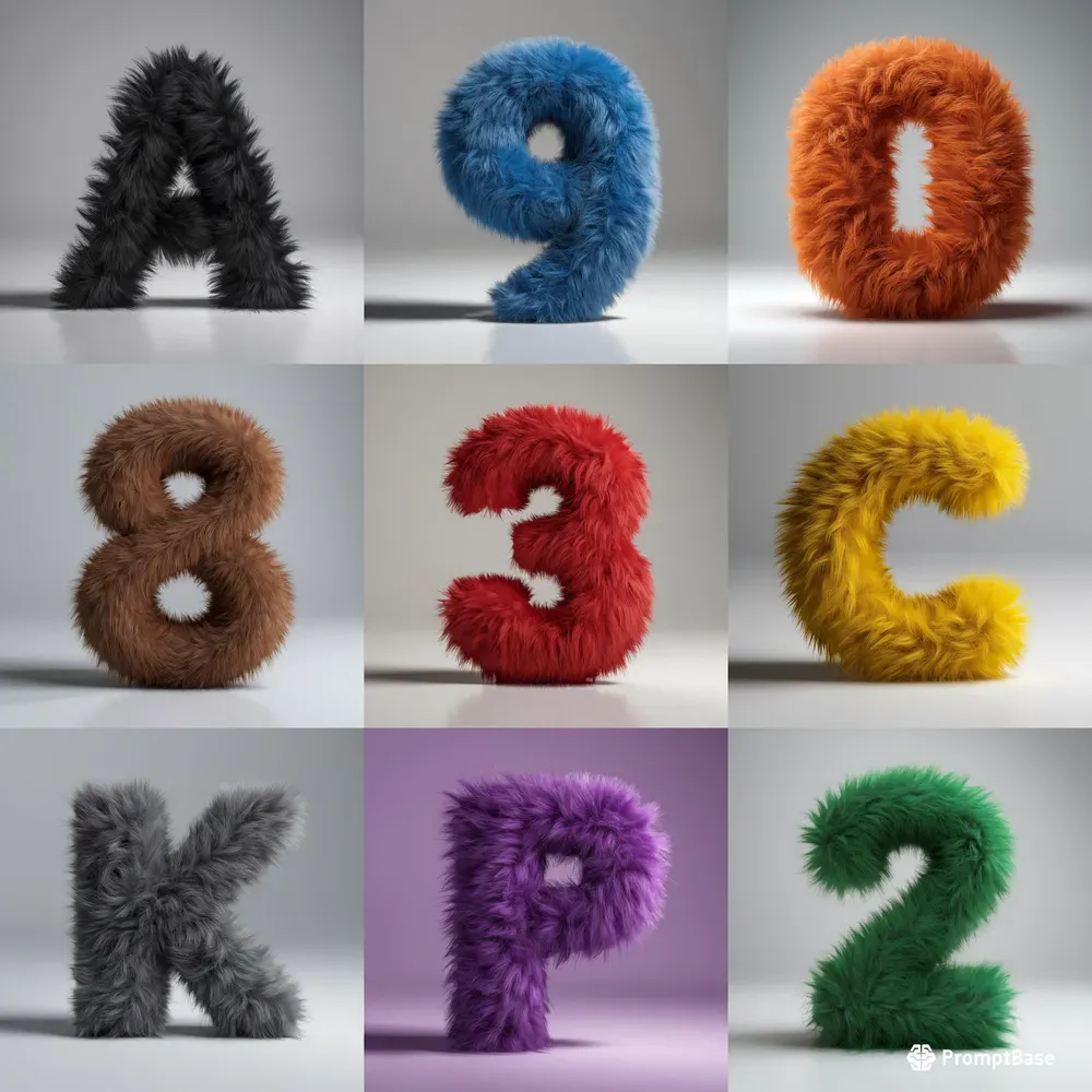 Colorful Fur Numbers And Letters Midjourney Prompt | PromptBase