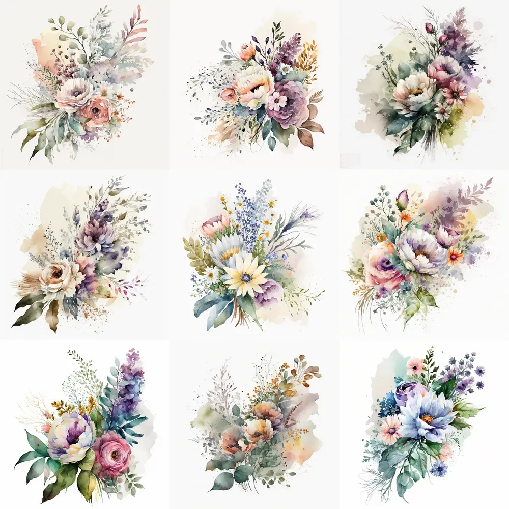 Watercolor Floral Cliparts Midjourney Prompt | PromptBase