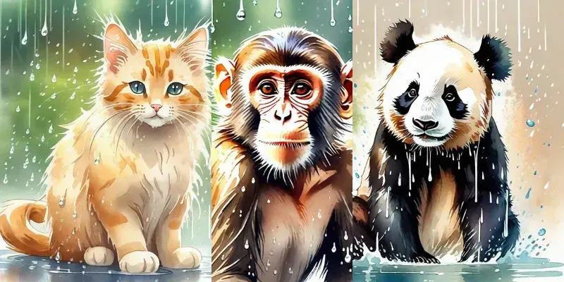 Animals In Rain Illustrations Stable Diffusion Prompt | PromptBase