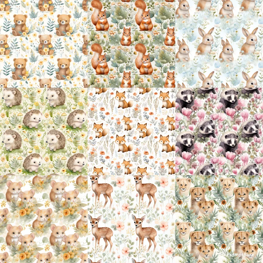 Watercolor Baby Animals Patterns Midjourney Prompt | PromptBase