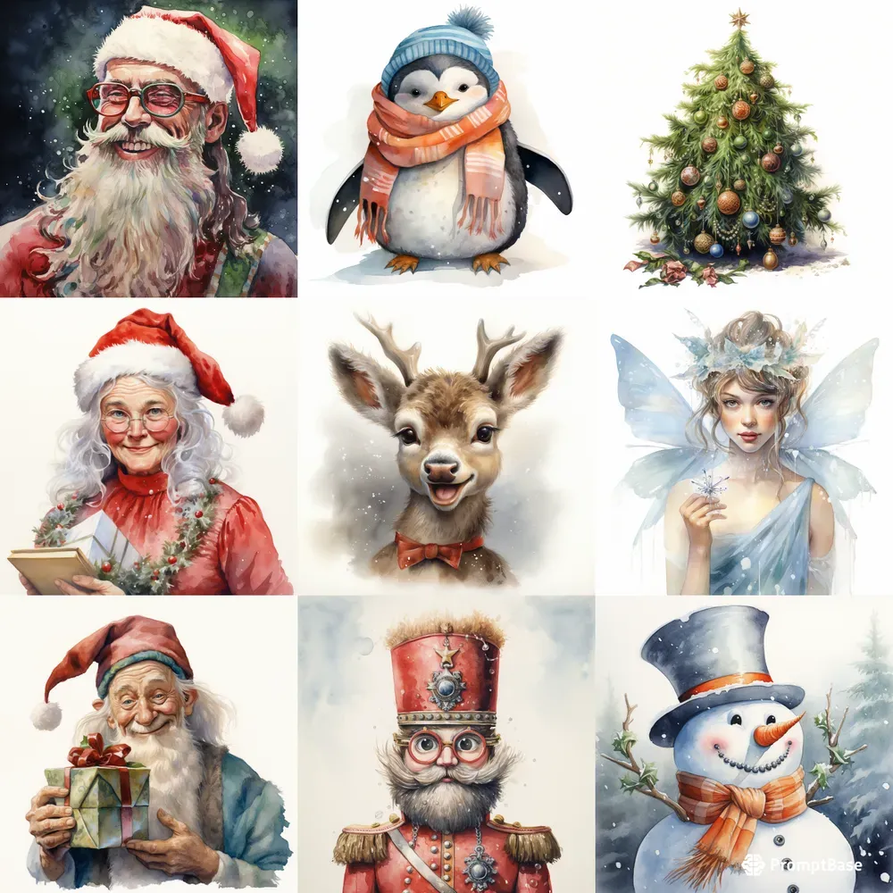 Watercolor Clip Art Christmases Midjourney Prompt | PromptBase